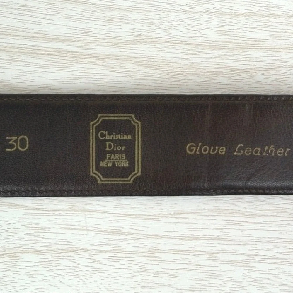 Vintage CHRISTIAN DIOR Brown Leather Belt Mens (30) Brass Buckle‎ Italy Classic